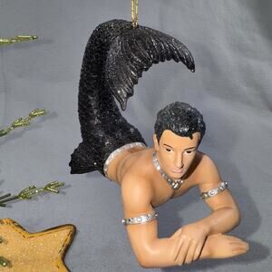 December Diamonds 2012 Surf Black Glitter Tail Merman Ornament RARE RETIRED